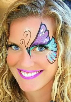 Easy Face Painting Designs, Festival Face Paint, Girl Face Painting, Face Painting Tutorials, Butterfly Makeup, Festival Face, Butterfly Face, Make Up Ideas