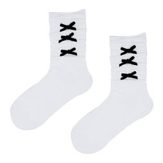 Free Size Material: Cotton, Polyester White Casual Mid-calf Socks, Casual Black Summer Socks, Sporty Black Socks For Spring, White Cotton Mid-calf Socks, White Mid-calf Cotton Socks, White Mid-calf Summer Socks, White Casual Knee-high Socks For Spring, Casual White Knee-high Socks For Spring, White Stretch Knee-high Casual Socks