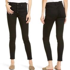 Madewell 9" Mid-Rise Skinny Jeans Black. Complete With The Holds-You-In Sorcery Of Our Magic Pockets In Front, These 9" Mid-Rise Skinny Jeans Are Lean And Legs-For-Days Sexy. Sit Above Hip, Fitted Through Hip And Thigh - Skinny Leg - Magic Pockets - Exposed Button Fly - Machine Wash - Nwt Everyday Black Bottoms With Button Closure, High Rise Black Jeans With Buttons, Black Jeans With Buttons For Work, Madewell Maternity, Studded Jeans, Madewell Jeans, Button Fly Jeans, Jeans Color, Ankle Jeans