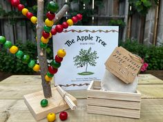 the apple tree is made out of wooden blocks