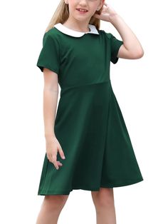 PRICES MAY VARY. Material and Fabric: 100 Percent Polyester, soft, stretchable and breathable fabric without pilling, comfortable to wear, makes you feeling well. Styles and Features: Simple Casual Style, Fit and Flare A-line Design, Curved Seams, Contrast Peter Pan Collar Classic Retro Dress, Round Neck, Short Sleeve, Back Zipper, Pocket at the sides, Knee Length, No lined. The White Peter Pan Collar is a bold contrast on this skater frock. Suitable Occasion: The best choice for Halloween Party Vintage Peter Pan, Rockabilly Party, Feeling Well, New Years Dress, 60 Fashion, Midi Dress Party, Super Cute Dresses, Collar Designs, Fashion Seasons