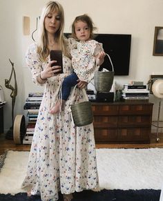 Kerry Pieri with her daughter and matching Cesta Collective Lunchpails. Old Money, Floral Skirt