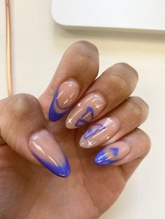 Summer Nail Inspo Almond Purple, Lovers And Friends Nails, Summer Nails Purple Designs, August Nails Almond, Simple Nail Designs Purple, Almond Nails Designs Purple, Purple Acrylic Nails Almond, Short Nail Designs Purple, Olivia Rodrigo Nails Ideas Guts