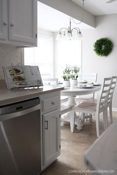 the kitchen is clean and ready to be used as a dining room or family room