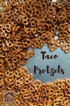 there is a sign that says taco pretzels in front of the frame