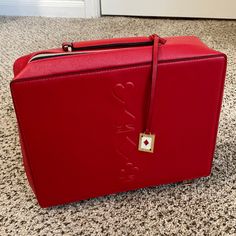 Nwot Red Zip Up Travel Bag By Este Lauder With Gold Hardware Red Rectangular Box Bag For Travel, Red Rectangular Box Bag With Zipper, Red Travel Box Bag With Adjustable Strap, Red Pouch Box Bag For Daily Use, Red Box Bag For Errands, Red Pouch Box Bag For Everyday Use, Red Pouch Box Bag For Gift, Este Lauder, Estee Lauder