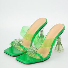 Vanessa's Women's Transparent Flower High Heel Slippers - Fashion Crystal Mule Sandals are the perfect way to add a little glamour to your wardrobe. These sandals feature a stylish transparent flower vamp, complemented with a sparkling crystal embellishment. Available in a range of colors including black, blue, green, purple, silver, and mei red, these sandals have enough variety to suit any look. With a 9.5 cm heel and 1 cm platform, these shoes are sure to turn heads. The range of shoe sizes f Mei Red, Casual Winter Boots, Heels Slippers, Women Slippers Fashion, Autumn Shoes Women, Flower Women, High Heel Slippers, Women Slippers, Heel Slippers