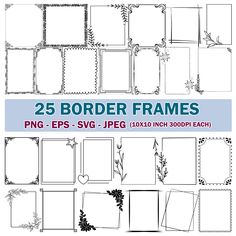 25 border frames with flowers and leaves