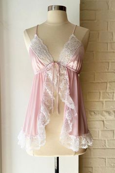 #aesthetic #pretty #pink #closet #cute #vintageclothing #vintage 70s Witch, Night Ware, Women Nightwear Dresses, Pink Closet, Lingerie Cute, Sewing Lingerie, Lace Tie, Lace Pink Dress, Cute Lingerie