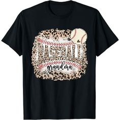 a black shirt with leopard print that says baseball grandma on the front and an image of a