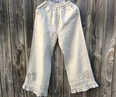 Linen Pants-Elastic Waist linen pants, flora pants, women plus size pants, multiple color choices Linen Capri Pants, Plus Size Jumpers, Altered Clothing, Ruffle Bloomers, Crib Skirt, Chic Pants, Stitch Fix Outfits, Skirt Denim, Wardrobe Accessories