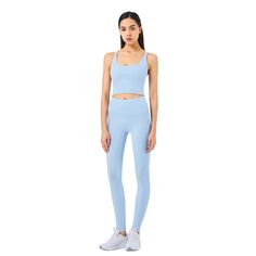 Light Blue Sportswear Push-up Tank Bra Blue Compression Sports Bra For Light Sports, Sporty High Stretch Blue Sports Bra, Light Blue Stretch Athleisure Sports Bra, Blue Compressive Sports Bra, Blue Compression Activewear For Sports, Blue High Stretch Functional Activewear, High Stretch Blue Functional Activewear, Blue Compressive Top For Yoga, Compressive Casual Blue Activewear