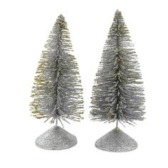 two small silver trees sitting on top of each other