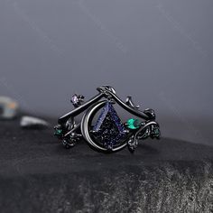 Kite Black Gold Sandstone Engagement Ring Set,Marquise Amethyst Emerald Ring,Women Bridal Set,Unique Twig Anniversary Promise Ring Gift Radiant Jewelry takes pride in offering handcrafted engagement rings that undergo rigorous quadruple-checks to ensure the highest quality. PRODUCT INFORMATION >Metal: SOLID 10K / 14K / 18K GOLD /S925 (can be made in white/rose/yellow gold) >Main Stone *Center Stone: Blue Sandstone *Size & Shape: 7x10mm Kite Cut >Side Stones: *Center Stone: Lab Emerald & Amethyst Black Amethyst Jewelry, Black Amethyst Round Jewelry, Black Amethyst Jewelry For Anniversary, Mystical Black Ring Jewelry, Black Mystical Style Jewelry Ring, Black Mystical Ring Jewelry, Unique Black Crystal Gemstone Ring, Gothic Black Amethyst Jewelry, Magical Amethyst Gemstone Jewelry