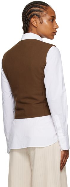 Stretch polyester-blend twill vest. · Wrap construction · V-neck · Offset button closure · Asymmetric hem · Partial satin lining Supplier color: Brown Brown V-neck Vest For Workwear, Brown V-neck Vest For Work, Elegant Brown V-neck Vest, Brown V-neck Vest With Buttons, The Frankie Shop, Frankie Shop, Asymmetric Hem, Womens Vest, Coats For Women