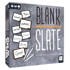 the game blank slate is shown in front of a chalkboard with words on it