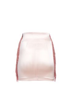 Made to Order: Ships in 1 Week A-LINE satin mini skirt with two rows of Blush fringe. Karine is 5'10" and wears a size small. Our Italian Stretch fabric is 48% Acetate, 45% Nylon, and 7% Elastane with a satin finish. Dry Clean Only Featuring two rows of Italian Twist Fringe down each front side panel, this mini pencil skirt never fails to shock and delight. Pair with our fringe bandeau top and cowboy boots for a bold Western look. Each A-line Skirt is handmade in Lindsey's NYC atelier. Satin Mini Skirt, Mini Pencil Skirt, Sweat Dress, Western Look, Fringe Skirt, Pink Princess, Bandeau Top, Satin Finish, Sales Gifts