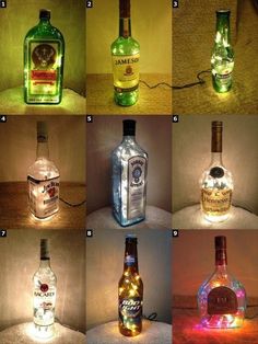 the bottles have been decorated with lights to look like they are in different shapes and sizes