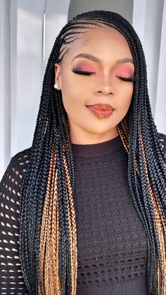 Braids For Black Women With Color, New Hairstyle For Women, Half Cornrows Half Box Braids, Cornrow Ideas, Cornrows With Box Braids, Κούρεμα Bob