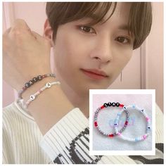 Diy Kpop Jewellery, New Jeans Jewelry Kpop, Skz Bracelet Ideas Clay Beads, Personalized Kpop Beaded Bracelets, Adjustable Kpop Style Friendship Bracelets With Letter Beads, Handmade White Friendship Bracelets Kpop Style, Lee Know Outfit Inspired, Skz Jewelry, Skz Crafts