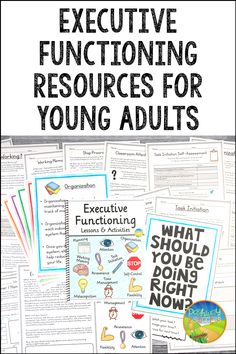 an adult's guide to executive functioning resources for young adults with text overlay