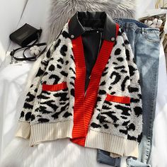 Style: commuting Size: one size Color: red, yellow Leopard Print Faux Fur Coat, Patchwork Knit, Womens Best, Leather Jacket Women, Welcome Winter, Fashion Patchwork, Leopard Coat, Womens Jackets Casual, Zippered Cardigan