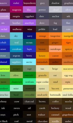 an image of different colors that are in the same color scheme, each with their own words