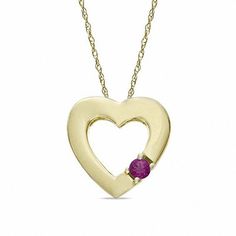 Simple, elegant and delightfully modern, this exquisite heart pendant speaks volume when you cannot. Fashioned in 10K gold, this flat heart-shaped pendant is set with a single lab-created red ruby. A thoughtful gift for the July birthday girl, this heart is polished to a brilliant shine and suspends close to hers along an 18.0-inch rope chain that secures with a spring-ring clasp. Valentine's Day Birthstone Heart Pendant Jewelry, Valentine's Day Heart Pendant Jewelry With Birthstone, Formal Heart Necklace With Birthstone For Valentine's Day, Formal Heart Necklace With Birthstone, Formal Heart-shaped Birthstone Necklace, Formal Heart Shaped Birthstone Necklace, Yellow Gold Heart Cut Necklace With Birthstone, Ruby Heart Pendant For Valentine's Day, Ruby Heart Pendant Jewelry For Valentine's Day