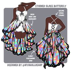 a drawing of a butterfly dress with instructions to make it look like a woman's body