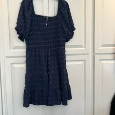 Summer Dark Blue Mini Dress With Layers. Mid Sleeve With Ruffles On End. Size Xl, Never Worn. Light And Bouncy Feel. Pet Free And Non Smoking House. Blue Casual Mini Dress With Ruffle Hem, Casual Tiered Mini Dress For Date Night, Blue Mini Dress With Ruffle Hem And Short Sleeves, Blue Short Sleeve Mini Dress With Ruffle Hem, Navy Mini Dress With Ruffles, Blue Mini Dress With Gathered Short Sleeves, Navy Ruffled Mini Dress, Blue Denim Knee-length Dress With Ruffles, Dark Blue Mini Dresses