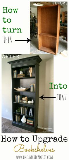 the before and afters of an old bookcase