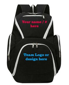 Add your number, logo, and or name on this personalized backpack! The backpack has plenty of compartments, can hold a basketball, shoes and more. For any custom requests different than the preset templates simply reach out! Dimmensions  21" tall, 14" wide, and 6 1/2" Deep Black Sporty Gym Bag For Sports Events, Black Sporty Gym Bag For Sports, Black Gym Bag Backpack For Sports, Sporty Black Sports Backpack, Black Breathable Backpack For Everyday Use, Black Everyday Backpack With Breathable Design, Black Breathable Backpack, Rectangular Black Backpack For Gym, Casual Black Gym Bag For Sports Events