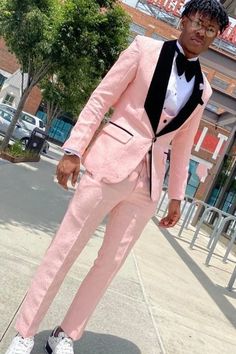 White And Pink Prom Suit, Custom Fit Single Breasted Tuxedo For Wedding, Pink Notch Lapel Fitted Tuxedo, Pink Tuxedo With Suit Collar For Semi-formal Occasions, Pink Tuxedo With Suit Collar For Semi-formal Events, Pink Tuxedo With Suit Collar For Formal Occasions, Fitted Pink Tuxedo For Groom, Pink Fitted Tuxedo For Groom, Elegant Pink Blazer For Groom