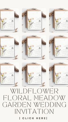 the wildflower floral meadow garden wedding stationery is laid out on top of each other