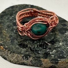 Made With Raw Copper And A Stunning Cabochon Of Chrysoprase, This Ring Stands Out With Its Simultaneous Delicacy And Assertive Presence. Fits A Size 8 Finger. Handmade Adjustable Emerald Ring, Unique Green Copper Ring, Unique Green Copper Rings, Handmade Adjustable Spiritual Emerald Ring, Unique Handmade Adjustable Emerald Ring, Green Copper Rings As Gifts, Wire Wrapped Ring, Diy Wire Jewelry, Ring Stand