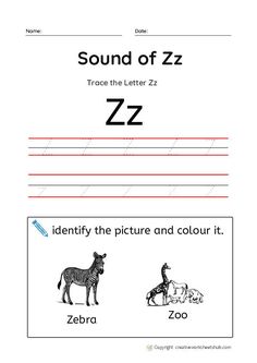 the letter z worksheet for children to learn how to write and draw letters