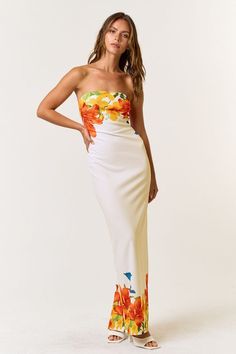 Strapless Tropical Floral Print Back Slit Tube Style Maxi Length Floral Maxi Dress Summer, Summer Dress Coverup, Strapless Beach Dress, Luau Dress, Summer Maxi Dress Floral, Strapless Summer Dress, Maxi Dress Summer, Party Attire, Hawaii Luau