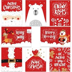 christmas greeting cards with santa and reindeers