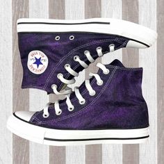 Purple Glitter Hi Top Converse - ButterMakesMeHappy Purple Glitter Low-top Sneakers, Low Converse, 2 Week Wait, Cool Converse, Purple Wedges, Hi Top Converse, Purple Converse, Sneaker Shop, Clothing Wishlist