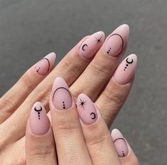 Witchy Nail Designs Short, Witchy Short Nails, Nails Moon And Stars, Witchy Nails Short, Simple Witchy Nails, Moon And Stars Nail Art, Short Witchy Nails, Minimalist Nails Almond, Moon Star Nails