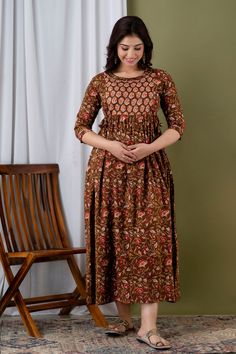 Item Description :-  ideal For Women  1.Fabric : Cotton  2.Set : Anarkali Kurti   3.Pattern : Printed  and zippers both side  4.Sleeves : 3/4 Sleeve  5.Color :As shown ()  6.Work and Design : Gotta work  7.Fit Type : Regular Fit  8.Size: M, L, XL, XXL  9.Length Type :-Calf Length (48-49cm)  10. Occasion:-Festive & Party   11. Type:-Anarkali 12.Style:-anarkali Maternity Wear   13.Neck:-Round Neck Number of Contents in Sales Package Pack of 1 ANUOM ethnic kurti A- Line for women casual wear work w Floor-length Cotton Sets For Navratri, Floor-length Cotton Sets For Festivals, Cotton Floor-length Sets For Festivals, Bollywood Style Cotton Floor-length Dress, Cotton Anarkali Dress With Pallu, Fitted Brown Anarkali Dress, Cotton Diwali Dress, Cotton Maxi Dress For Festive Occasions, Fitted Ankle-length Cotton Dress