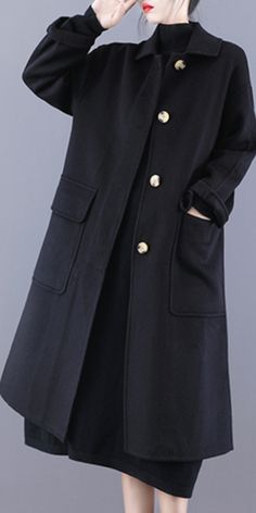 Long Double Face Cashmere Coat Handmade Long Warm Long Women Wool Coat Black Wool Coat With Button Cuffs For Business, Casual Wool Outerwear In Solid Color, Wool Long Sleeve Solid Color Outerwear, Solid Wool Coat With Pockets For Office, Solid Color Wool Long Sleeve Outerwear, Long Sleeve Solid Color Wool Outerwear, Solid Color Long Sleeve Wool Outerwear, Long Sweater Coat For Workwear, Long Wool Coat For Work In Solid Color