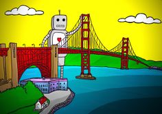 Waxer robot art.   Everyone knows the Golden Gate Bridge, it's pretty much one of the best bridges in the world, it is my favourite bridge after the Brooklyn Bridge and more favourite than Tower Bridge in Londontown. San Francisco Golden Gate Bridge, The Golden Gate Bridge, Ipad Air Case, London Town