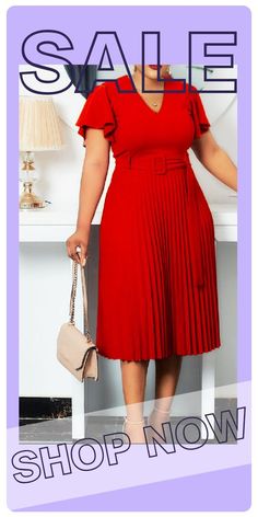 Red Elegant Solid Split Joint V Neck Pleated Plus Size Dresses Red Non-stretch Short Sleeve Midi Dress, Short Sleeve Red Midi Dress, Non-stretch Office Dress, Red Short Sleeve Midi Dress, Chic Red Solid Color Midi Dress, Elegant Non-stretch Red Midi Dress, Chic Non-stretch Red Dresses, Chic Red Non-stretch Dress, Red Solid Workwear Dress