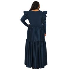 This maxi dress features eye-catching statement shoulders and a flowing tiered hem, creating a dramatic and glamorous look that is perfect for any formal occasion. Formal Tiered Maxi Dress With Ruffles, Chic Fall Maxi Dress For Prom, Floor-length Ruffled Maxi Dress For Night Out, Floor-length Ruffled Dresses For Fall, Formal Long Sleeve Maxi Dress With Ruffle Hem, Long Sleeve Ruffled Maxi Dress For Evening, Elegant Tiered Maxi Dress For Prom, Party Maxi Dress With Ruffle Hem, Floor-length Maxi Dress With Ruffles For Evening