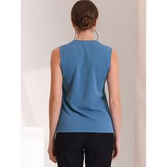 This elegant work blouse featuring a sleeveless design, and a v-neck has a basic style. You can pair this blouse with a variety of skirts, jeans, leggings, sneakers, or heel sandals to complete a casual look. This satin blouse with v neckline has a subtle texture with a solid color for a professional woman look. The soft and smooth fabric ensures all-day comfort. Sleeveless Solid Color Blouse For Work, Sleeveless Solid Color Tops For Work, V-neck Solid Color Top For Work, Solid Color Sleeveless Blouse For Work, Sleeveless Blouse For Work, Casual Sleeveless Blouse For Office, V-neck Vest Top For Work, Casual Sleeveless Office Blouse, Casual Sleeveless Top For Office