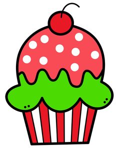 a cupcake with a cherry on top and green leaves around the edges, in red and white stripes