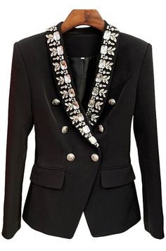 Crystal Embellished Double Breasted Blazer Shawl Collar Blazer, Black Shawl, Classic Blazer, Double Breasted Jacket, Double Breasted Coat, Double Breasted Blazer, Jacket Design, Black Blazer, Black Blazers