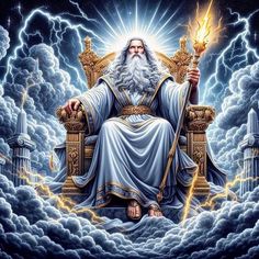 an image of jesus sitting on a throne surrounded by lightning