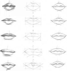 various types of lips drawn in pencil